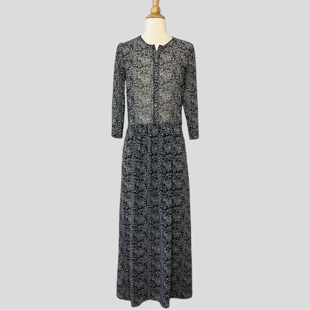 Scotch & Soda Sheer Romantic Black Maxi Dress Cottage Floral‎ Dark Grunge 0-2